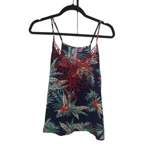 Alya Tropical Print Spaghetti Strap V-Neck Top